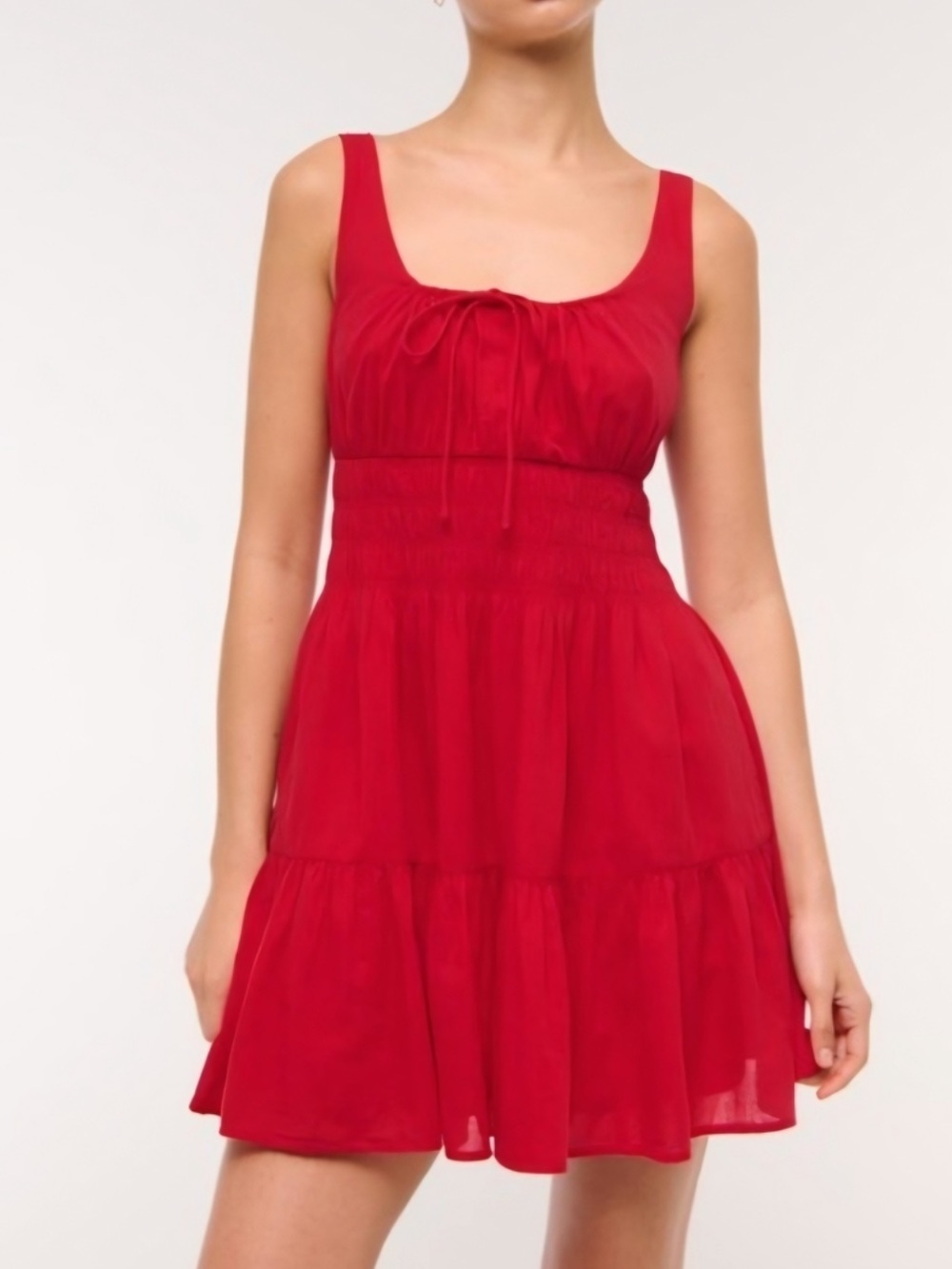 Abercrombie Red Tie-Front Smocked Waist Mini Dress